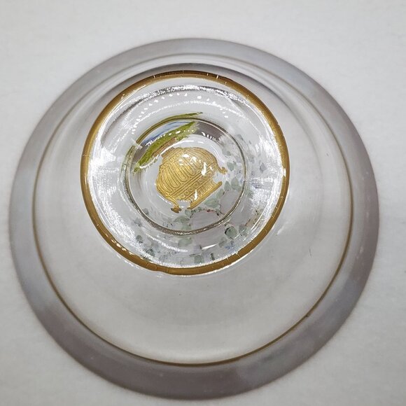 Vintage Hand-Painted Glass Bowl With Gold Trim Enamel Floral Design 5" Diameter - Picture 9 of 10